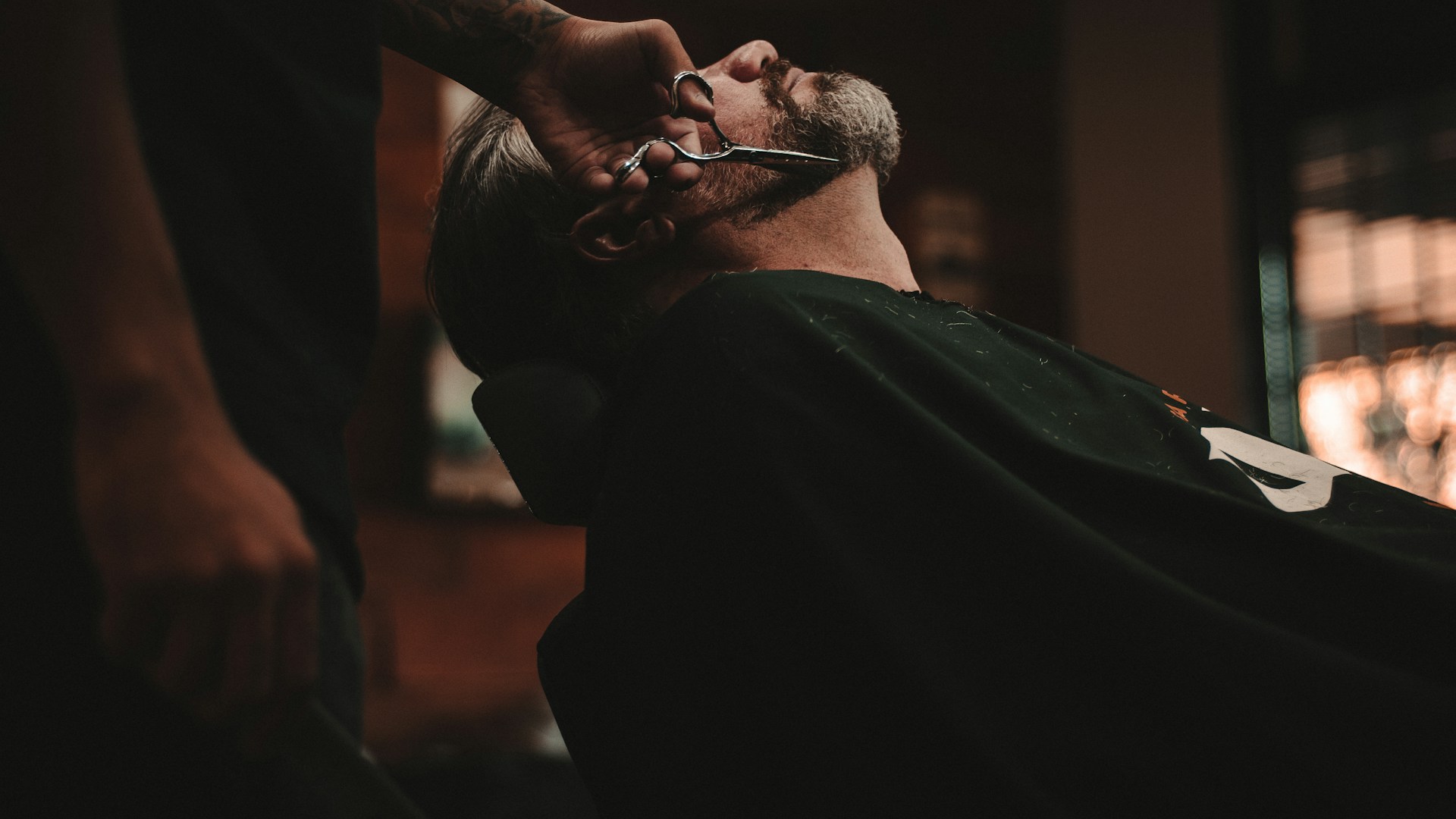 Beard shaped with scissors and comb